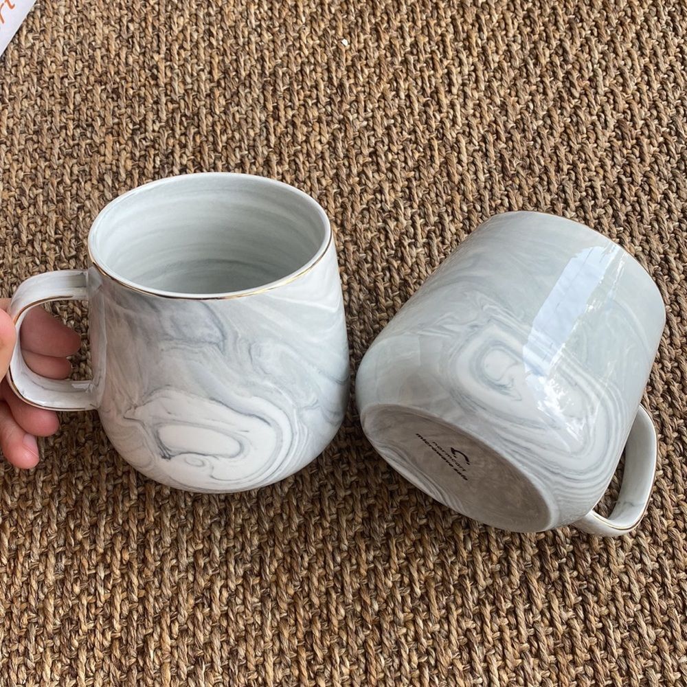 BRAND NEW 2 white marble coffee mugs